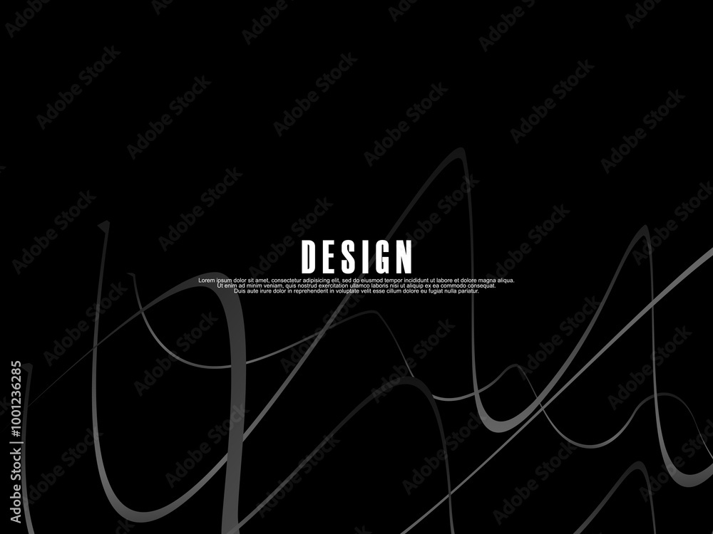 Fototapete black background with gray gradient ribbon pattern. black background with modern graffiti pattern.