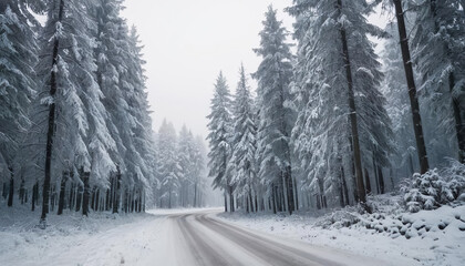 Obraz premium Road in winter forest 