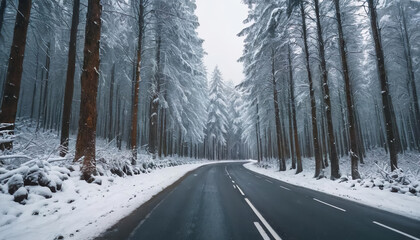 Obraz premium Road in winter forest 