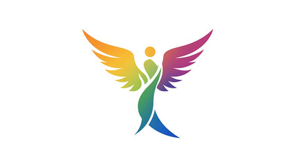 Obraz premium Rainbow angel with wings outstretched.