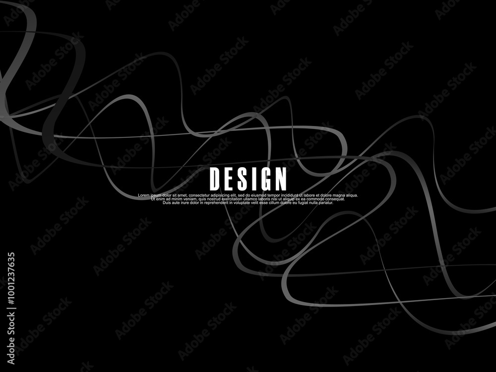 Fototapete black background with gray gradient ribbon pattern. black background with modern graffiti pattern.