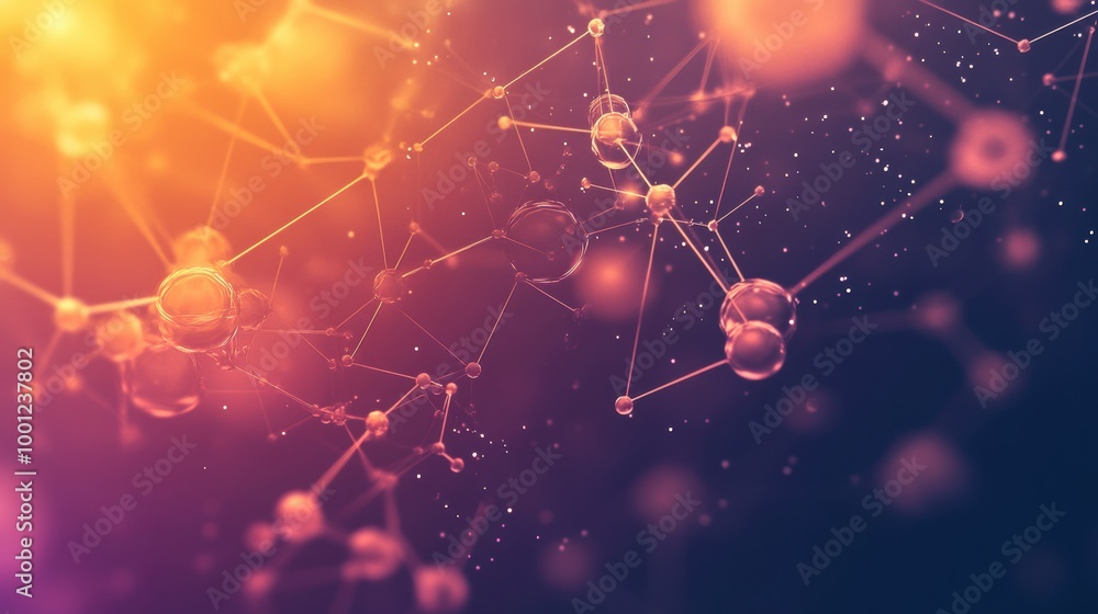 Poster abstract visualization of molecular structures with colorful background depicting intricate connecti
