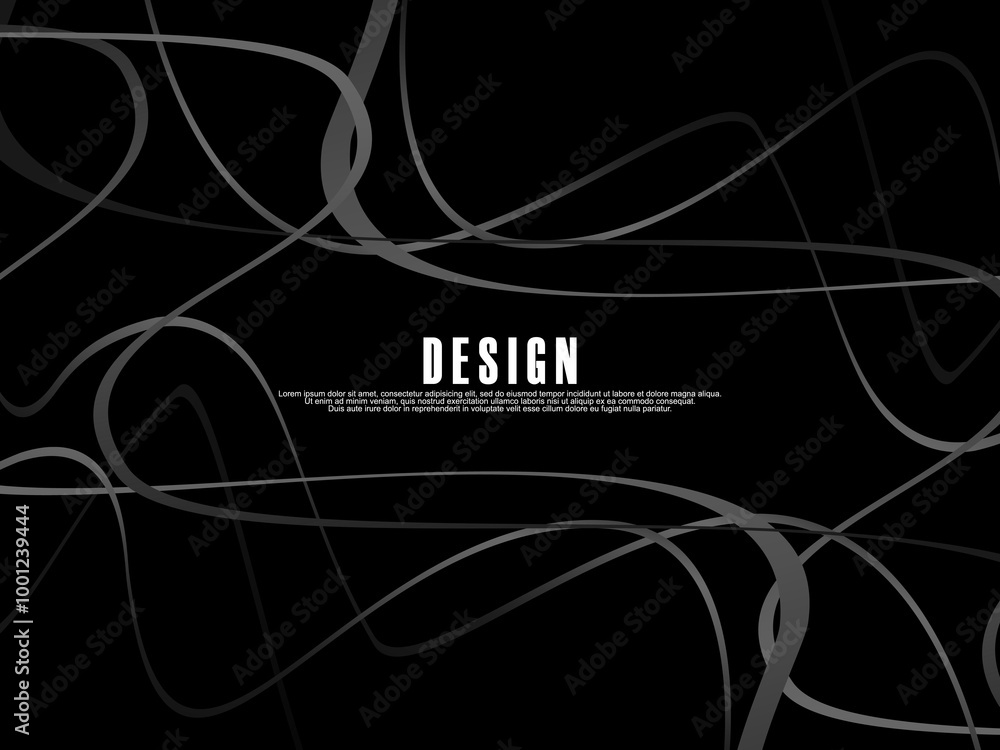 Fototapete black background with gray gradient ribbon pattern. black background with modern graffiti pattern.
