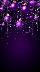 Winter Wonderland Greeting Card with Elegant Purple Christmas Balls on Lavender Gradient Background