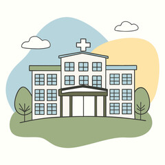 Vector illustration of a hospital building, medical theme, pastel colors, healthcare concept