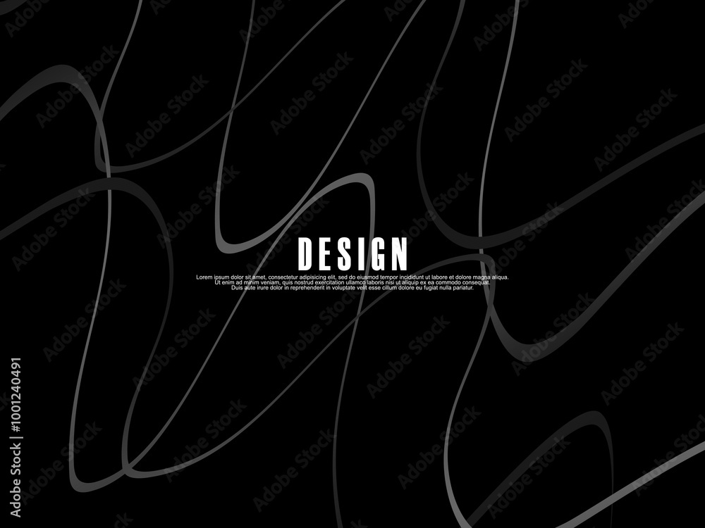 Fototapete black background with gray gradient ribbon pattern. black background with modern graffiti pattern.