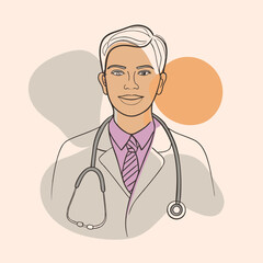 Fototapeta premium Smiling Doctor with Stethoscope in Minimalist Medical Illustration