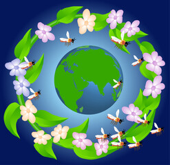 Our planet icon. Love our green flourishing planet. Vector illustration.