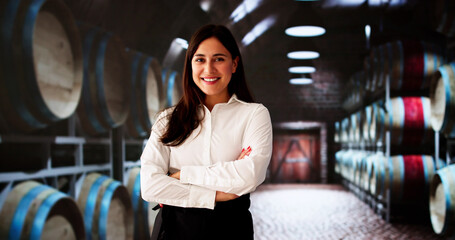 Elegant Sommerlier Woman In Luxury Wine Cellar