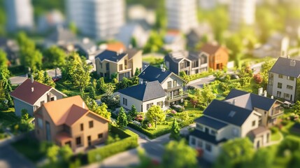 Beautiful Suburban Neighborhood with Small Modern Houses