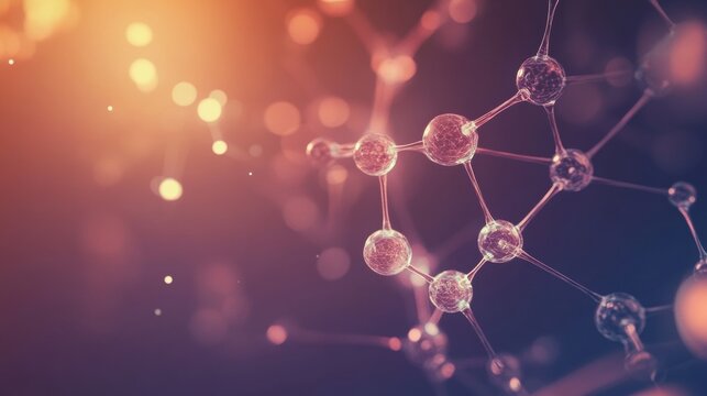 Fototapeta Illuminated abstract background featuring molecular structures and chemical diagrams in a vibrant, modern design. Generative AI
