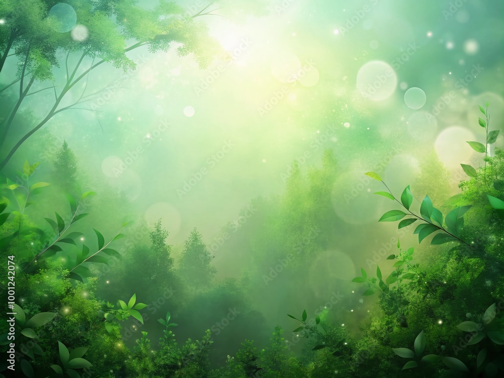Poster softly gradient green background fades from light mint to deep forest, creating a calming and natura