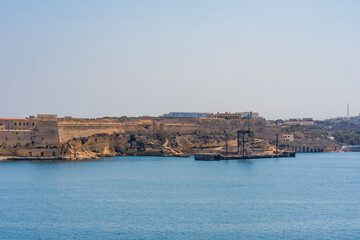 View of the Fort Ricasoli across Grand Harbour in Valletta, Malta