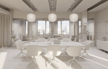 Office Conference room interior. 3D rendering. Clay rendering.