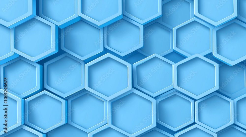 Poster an hexagonal honeycomb or honey grid tiled background made with light blue hexagonal cells.