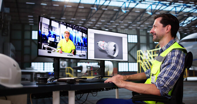 Video Webinar Conference At Aircraft Hangar
