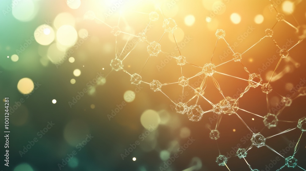 Fototapete Abstract representation of molecular structures and chemical elements in a softly illuminated background. Generative AI