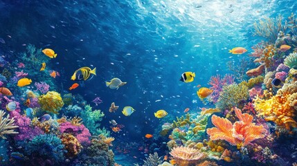 Vibrant Underwater Coral Reef with Diverse Marine Life