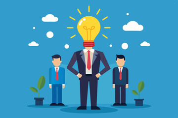 Be different, leadership individuality or unique candidate, courage or determination to success, freedom, stand out from other, freedom or creativity concept, businessman with bright lightbulb head.