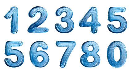 Set of numbers 1 to 10 with a concept shaped from water on a transparent background, design element. png