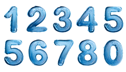 Set of numbers 1 to 10 with a concept shaped from water on a transparent background, design element. png
