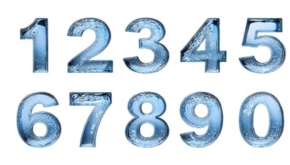 Set of numbers 1 to 10 with a concept shaped from water on a white background, design element.