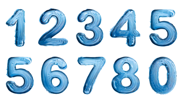 Set of numbers 1 to 10 with a concept shaped from water on a transparent background, design element. png