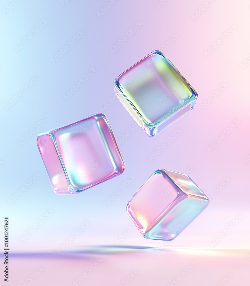 Poster designing modern abstract geometric shapes for poster designs, composing futuristic glass cube compo