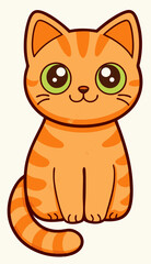 Cute cartoon sitting cat drawing. Funny ginger kitten, simple hand drawn illustration.
