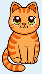 Cute cartoon sitting cat drawing. Funny ginger kitten, simple hand drawn illustration.
