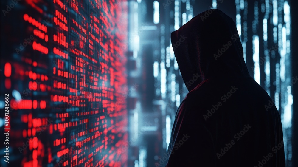 Poster mysterious hacker in a digital world