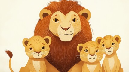 Obraz premium Vertical illustration of a lion family of four. 