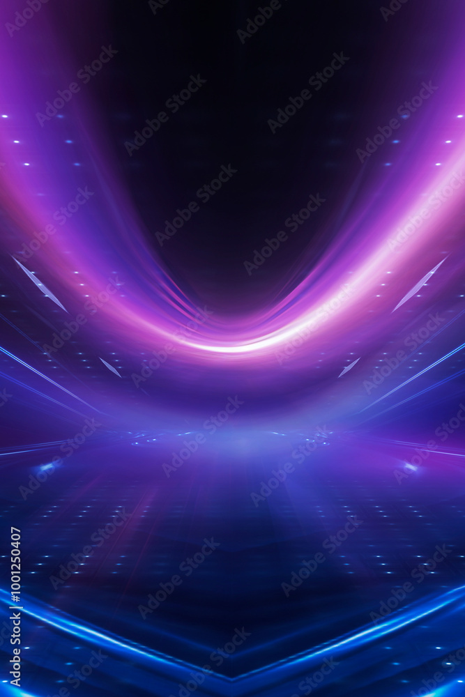 Poster dark abstract background. empty neon stage with rays.