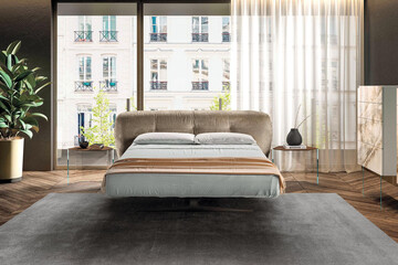 Modern luxury bedroom interior in minimal scandinavian style