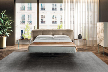 Modern luxury bedroom interior in minimal scandinavian style