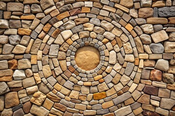 Close-up of circular stone wall with varied sizes and colors