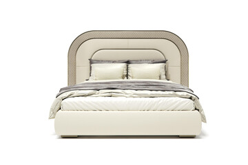Classic luxury double bed with big headboard isolated on white