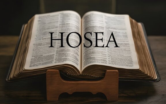 A cinematic shot of an open bible revealing the name Hosea.