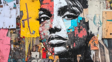 Fototapeta premium A Vibrant Woman's Face: Graffiti Art and Urban Expression