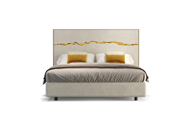 Classic double bed with big headboard isolated on white