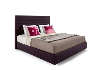 Classic double bed with big headboard isolated on white
