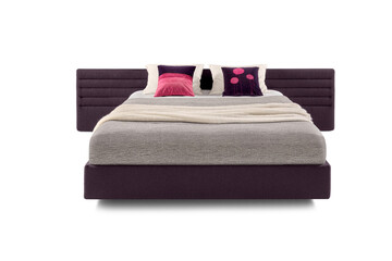 Classic double bed with big headboard isolated on white