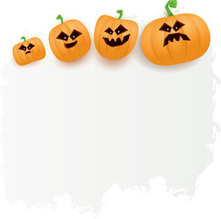 Fototapeta premium Halloween web white grunge cartoon Banner or poster with Halloween scary pumpkins isolated on transparent background . Funky kids Halloween png banner with space for greeting text or sale