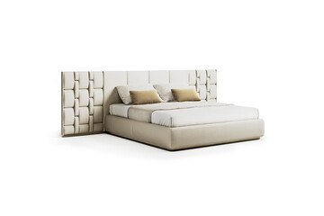 Classic double bed with big headboard isolated on white