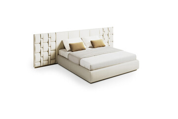 Classic double bed with big headboard isolated on white