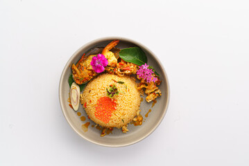 Delicious vibrant plate of gourmet shrimp and rice