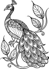 Fototapeta premium sentangle vector of peacock on tree