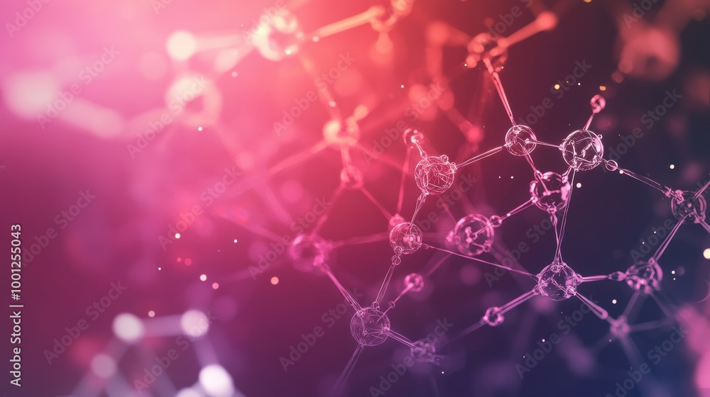 Poster abstract representation of chemical structures and molecules illuminated in vibrant colors with a so