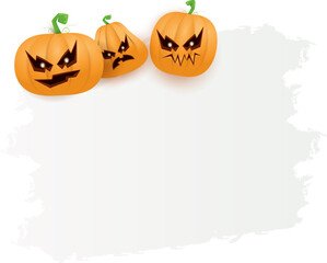 Halloween web white grunge cartoon Banner or poster with Halloween scary pumpkins isolated on transparent background . Funky kids Halloween png banner with space for greeting text or sale