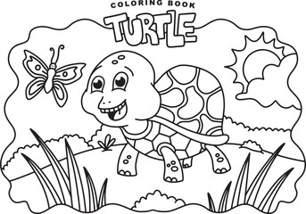 dorable Cartoon Turtle Meets Butterfly Illustration for Kids Coloring Book Fun and Cute Animal Friends in Nature Perfect for Children’s Coloring Pages